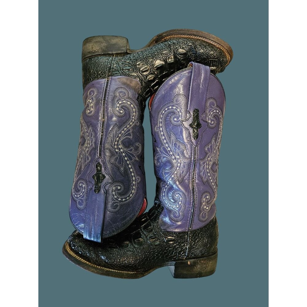 Ferrini Purple Leather Croc Print Rancher Western Cowgirl Boots Women Size 11B